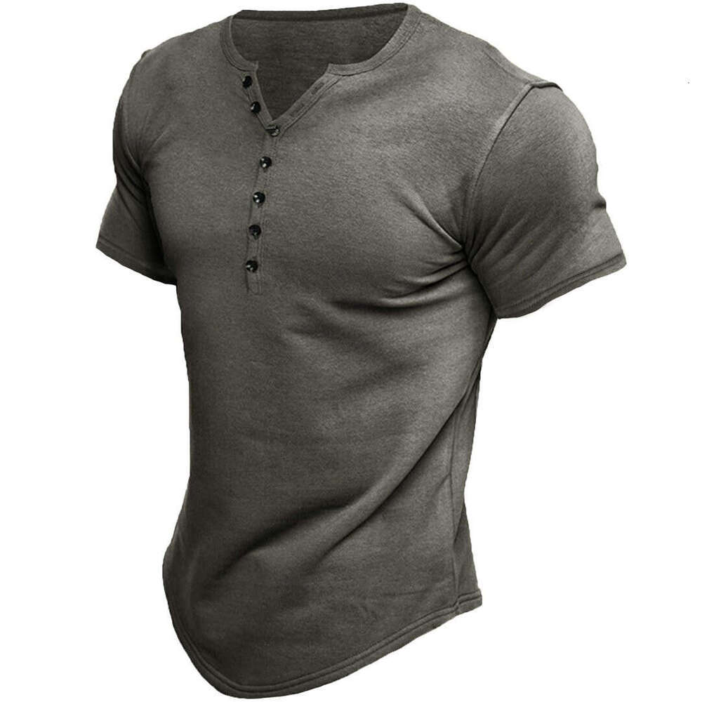 Men's Henley Shirts Kint Short Sleeve Muscle Fit Shirts Vintage Casual Button V Neck T-Shirts for Men