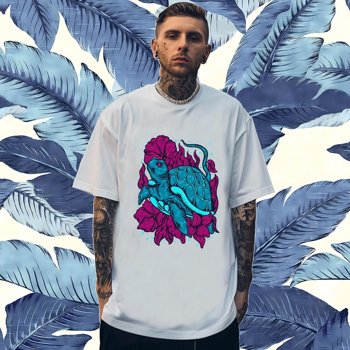 Loose Mens Tshirts 230g Cotton Mens T Shirts Anime Printing Street Crew Neck Breathable Floral Print 2024 DIY Top Tees