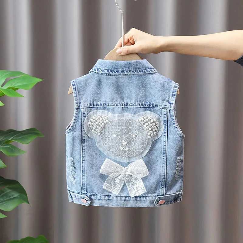 Childrens casual vest baby denim vest spring and autumn boys and girls sleeveless vest childrens girls Versatile simple jacketW240724