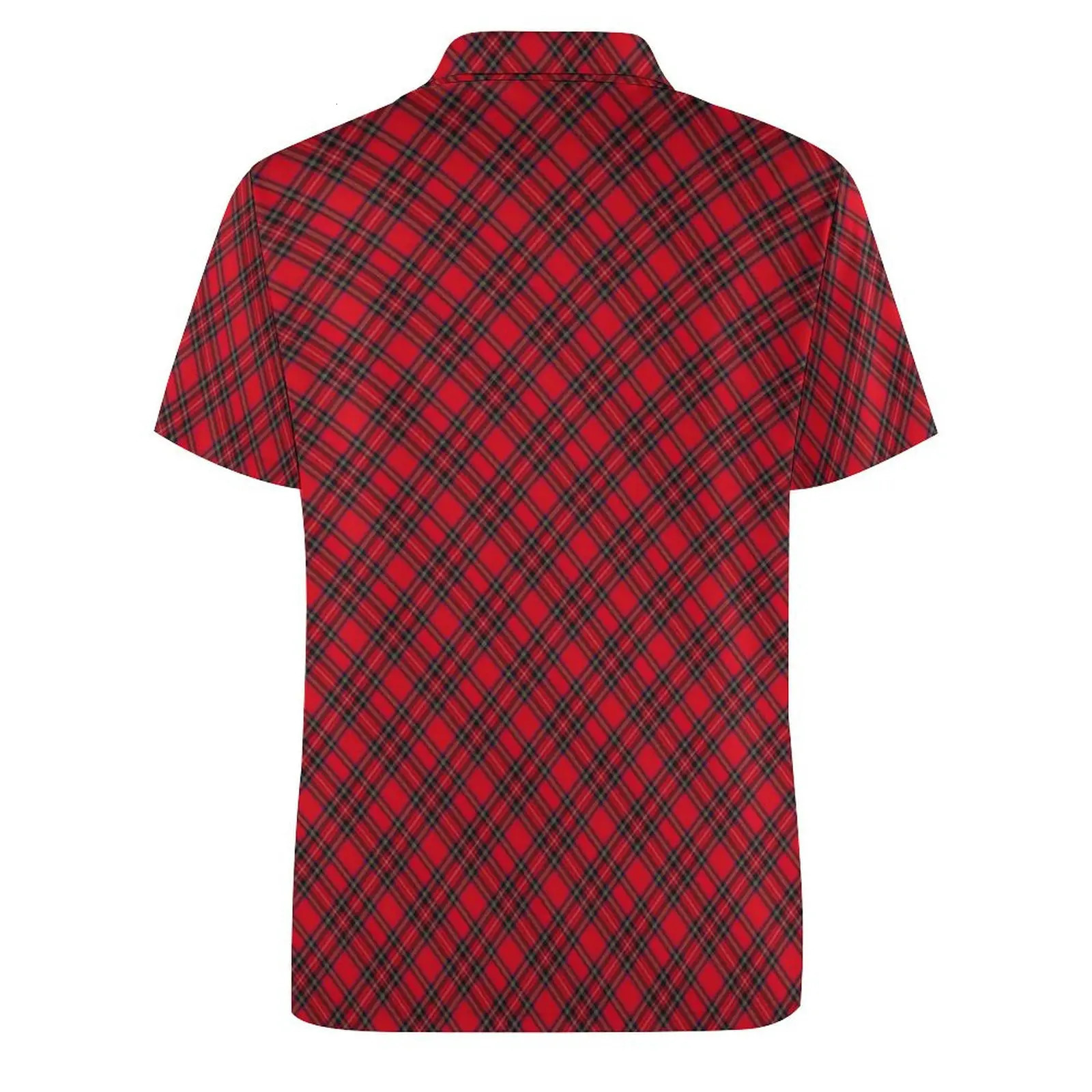 Red and black checkered polo shirt mens line printed casual summer retro collar Tshirt short sleeved oversized dress 240806
