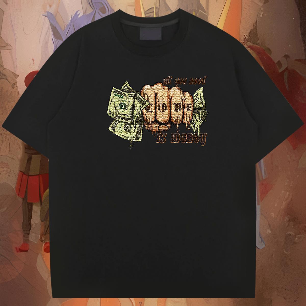 Soft Couples T Shirts 230g Cotton High Street Hip Hop money Skull Breathable Short Sleeve Custom T Shirts Men Top Tees