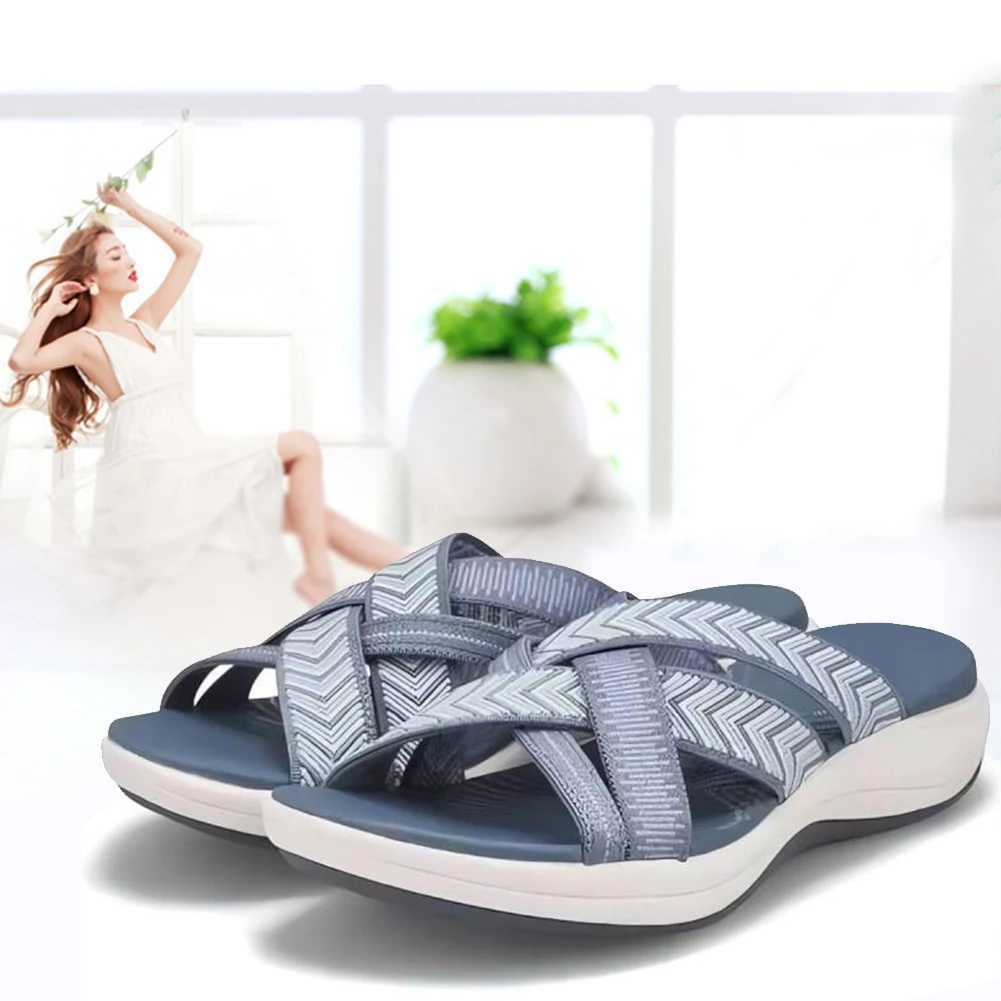 Women Slip On Slides Wide Width Cross Strap Casual Beach Sandals Open Toe Platform Wedge Sandals Lightweight for Summer CL240806