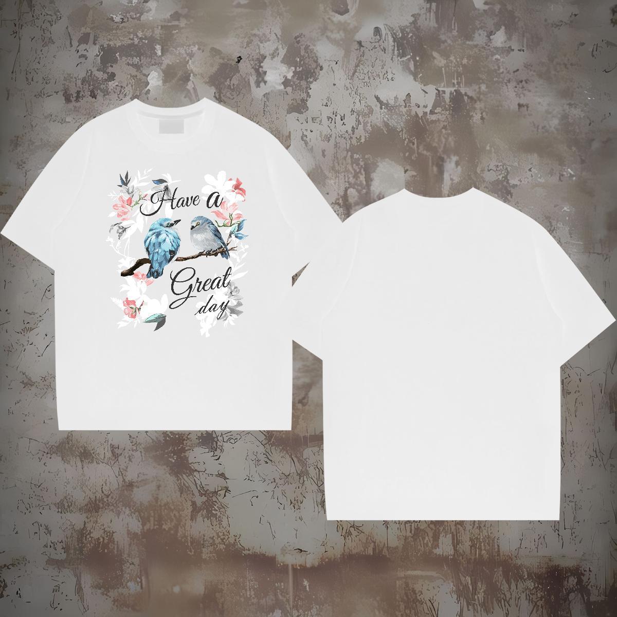 2024 Summer T Shirts Men 230g Cotton bird Street Casual Tee Shirt Crew Neck Wholesale Tshirt for Man Woman Customized Print