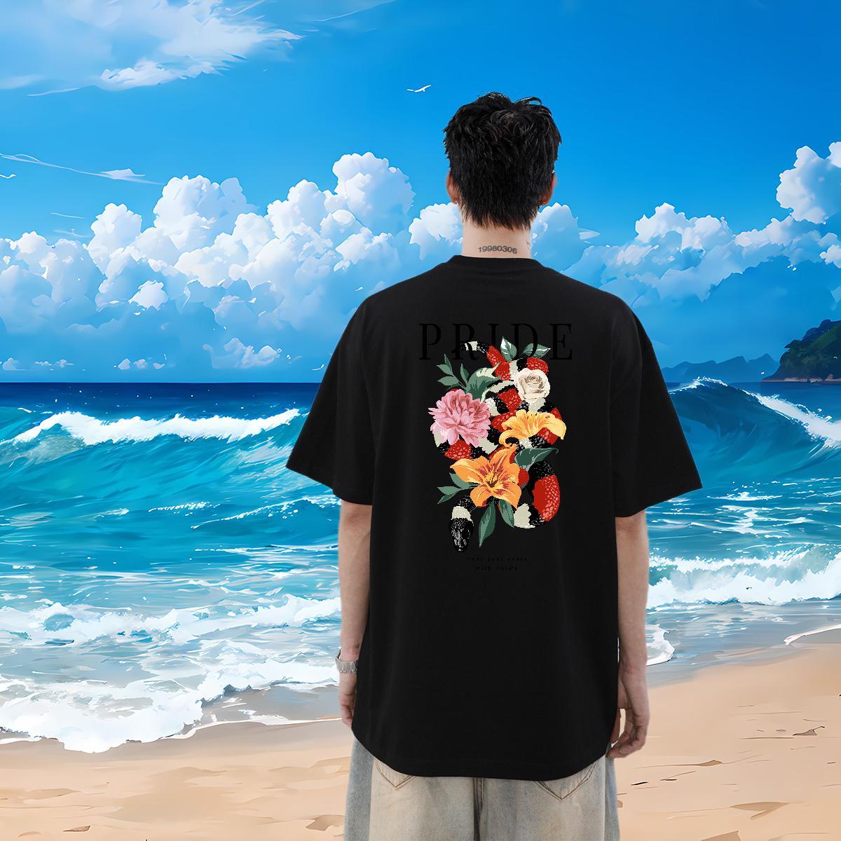 Casual New T Shirt For Man 230g Pure Cotton snake Hip Hop Tshirts Breathable Short Sleeve Comfortable Tshirt for Man Woman Oversized 4XL
