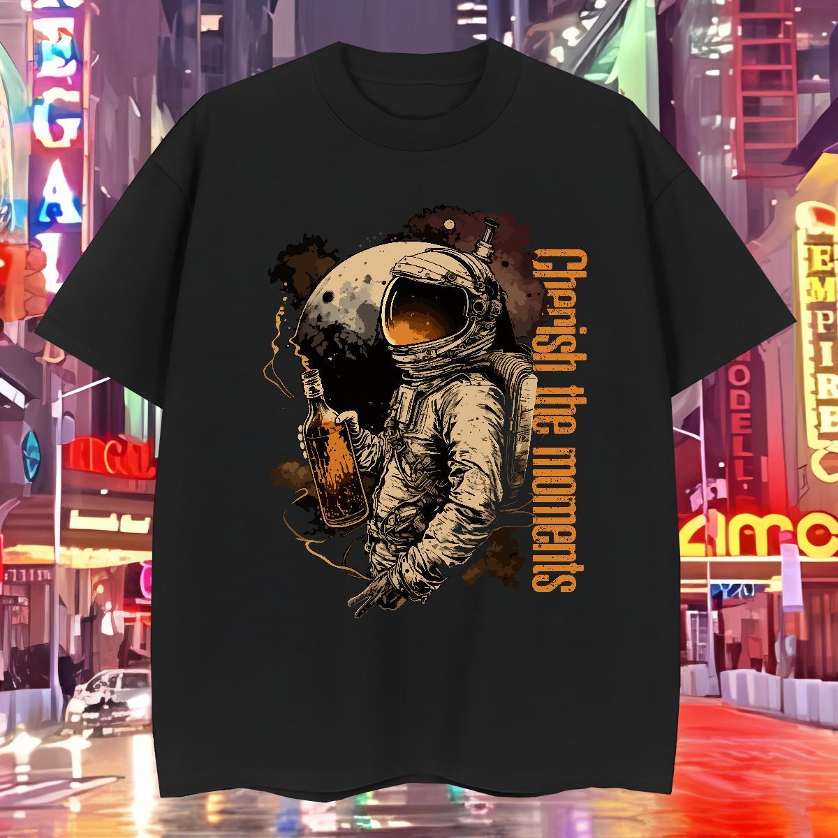 Mens T Shirts 100% Cotton 230g cosmonaut Outdoor Crew Neck Breathable DIY Anime Men Tshirts 2024 Loose Clothings