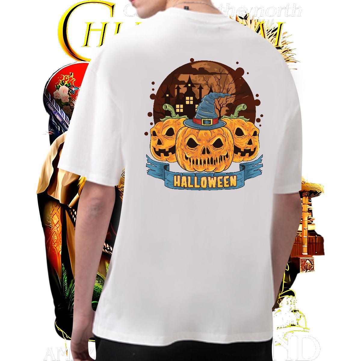Free Shipping Men Tops Tees 230g Cotton Halloween T-Shirts Anime Printing Street O-Neck Short Sleeve Custom Print Oversized New Wear