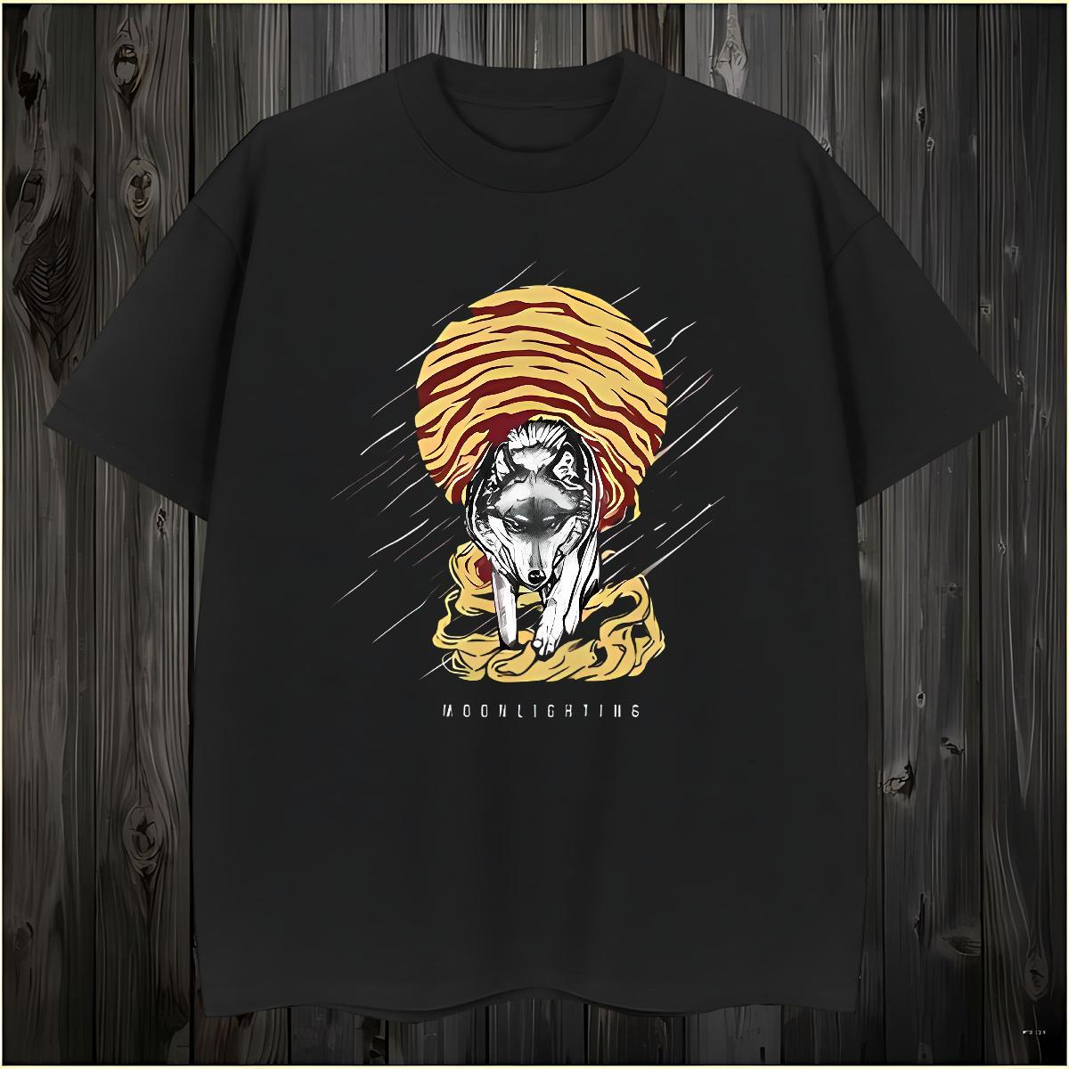 Casual New T Shirts Men 230g Pure Cotton wolf Hip Hop Top Tees O Neck Short Sleeves Popular Men Tshirts Custom Anime