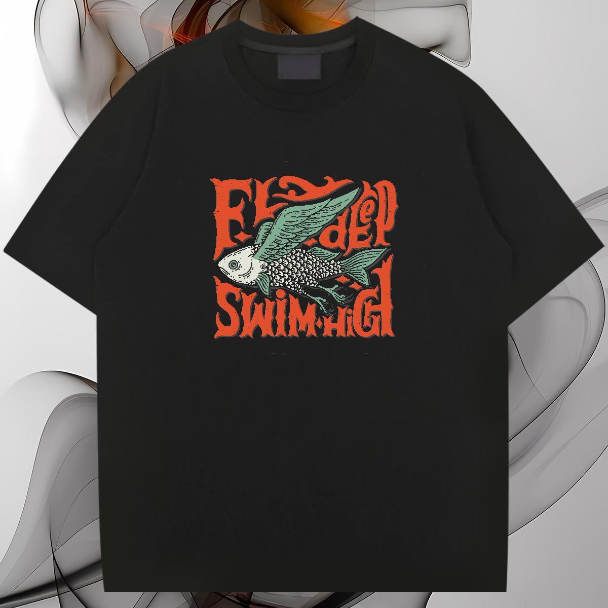 2024 New Man T Shirts 230g Pure Cotton fish Spring Summer Clothings Breathable Short Sleeve Classic Men Tees DIY Anime