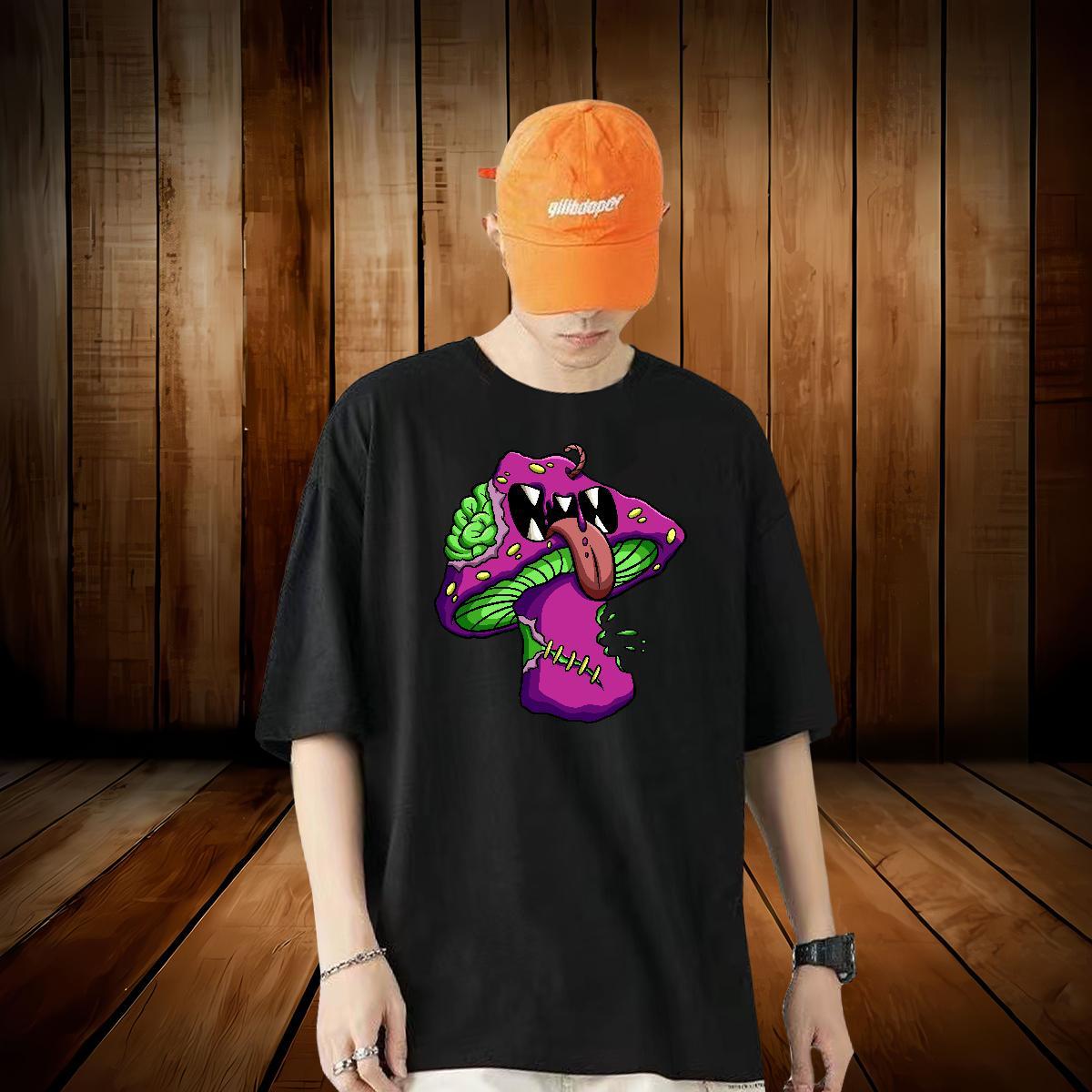 Customized T Shirts Men 230g Pure Cotton mushroom Daily Wear Tshirts Round Neck Short Sleeve Unisex Men Tshirts DIY Printed