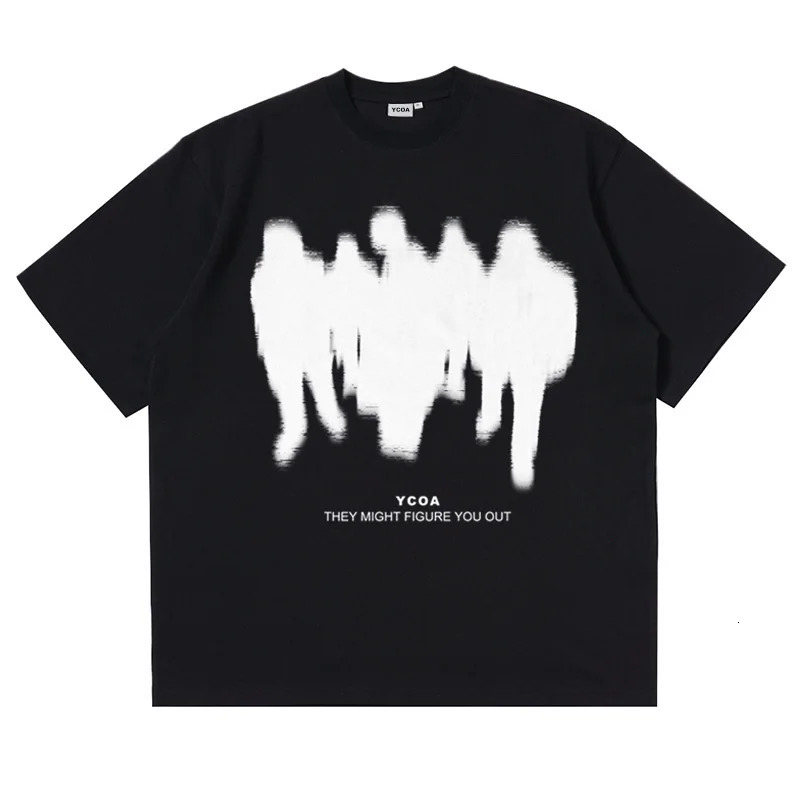 Mens T-Shirts Oversized Shadow Cotton Harajuku Goth Y2k Streetwear Tops Short Sleeve Korean Fashion Hip Hop Aesthetic Clothing 240814