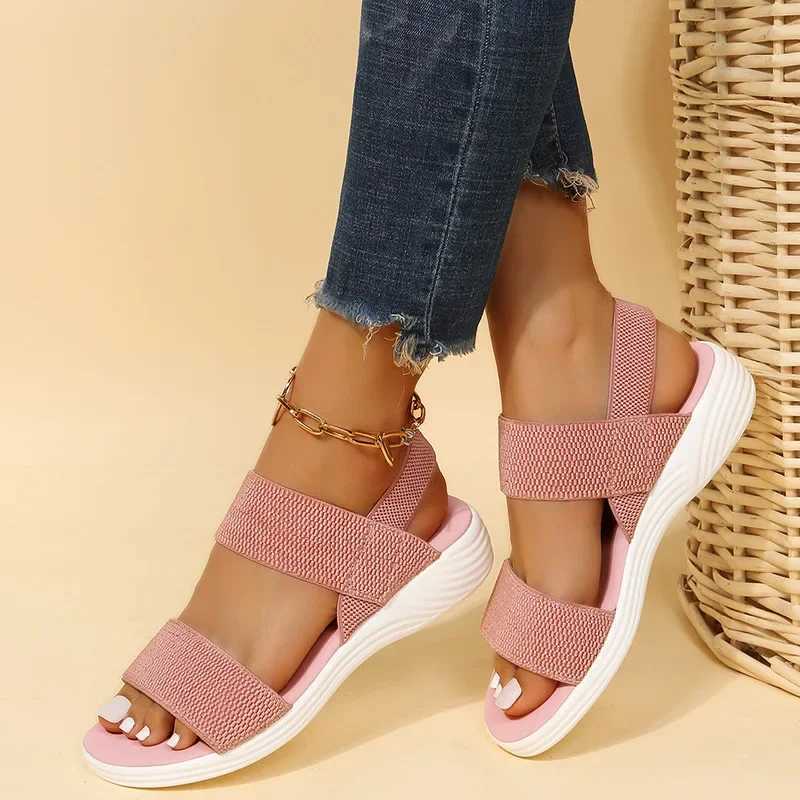 New Arrival Womens Knit Elastic Cloth Wedge Sandals Slip On Lightweight Walking Sandals Women Plus Size Comfortable Summer Shoes Woman T250318
