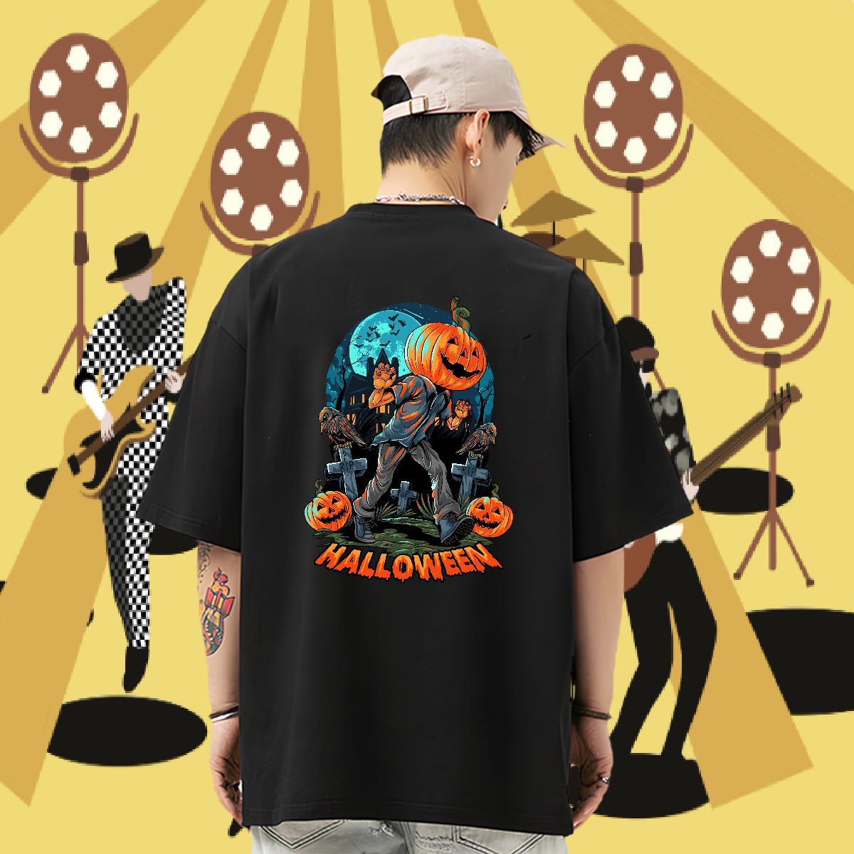 Fashion T-Shirts for Men 230g Cotton Halloween Beach Tops Shirt Pure Cotton Wholesale Couples T Shirts DIY Printed