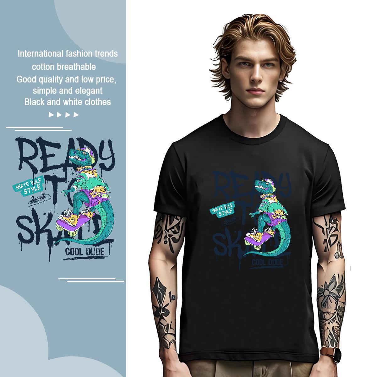 Popular Tshirt for Man Woman 100% Cotton 230g dinosaur T Shirts Men Hip Hop Street Crew Neck Cartoon Printing L-4XL 2024 Summer Tops Tees