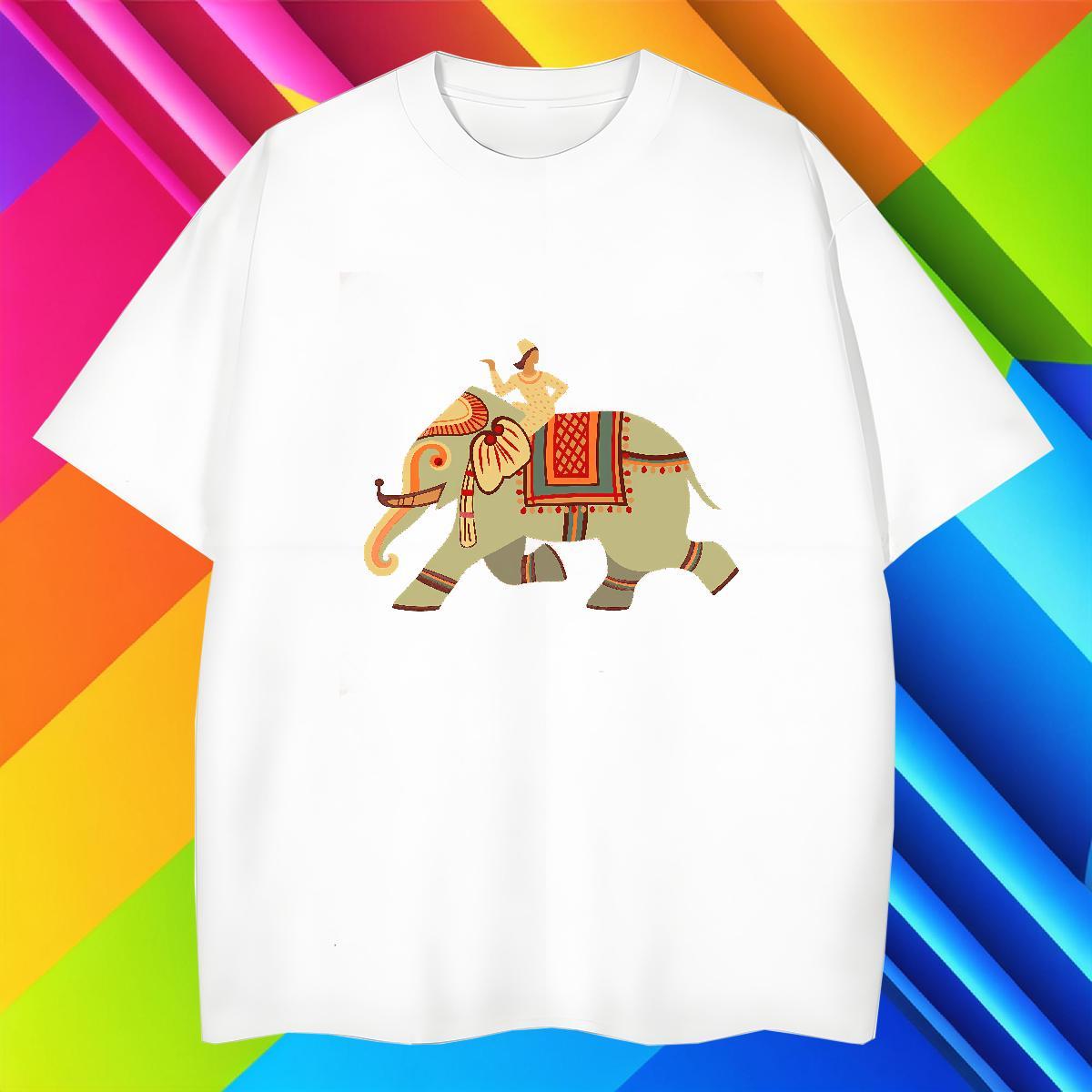 Mens T Shirts 230g 100% Cotton elephant Daily Wear Breathable Crew Neck Cartoon Printing L-4XL Tshirt for Man Woman Fashion Loose Polos