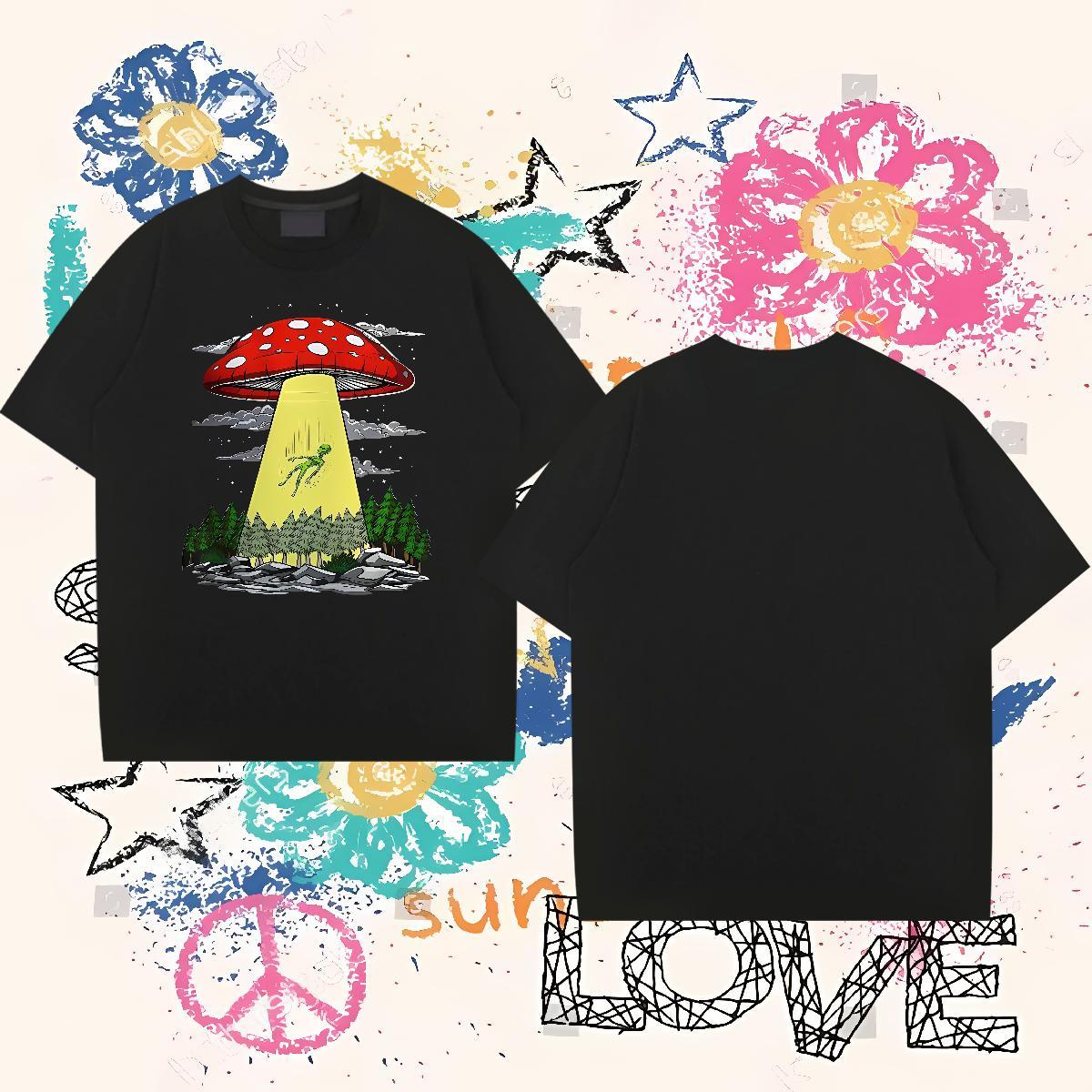 2024 T-Shirts 100% Cotton 230g mushroom Summer Casual Tshirts Breathable Wholesale Men Clothes T-Shirt Floral Print