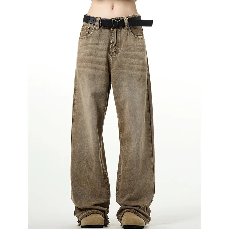 Womens Khaki Cargo Jeans Baggy Harajuku Y2k Oversize Denim Trousers 90s Aesthetic Jeans Pants Vintage 2000s Trashy Clothes 240806