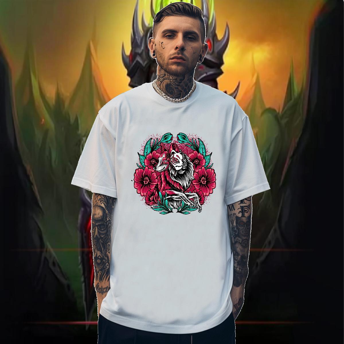 Fashion Design T Shirt For Man 230g Pure Cotton wolf Hip Hop Street Wear Breathable Crew Neck Designer Men Tees Plus Size Custom
