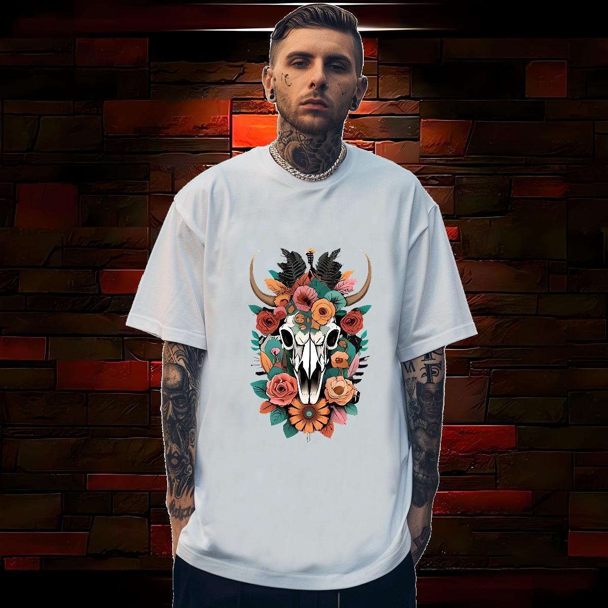 T Shirt For Man 230g 100% Cotton flower Street Casual Short Sleeve Soft Custom Cartoon Tshirt for Man Woman Fashion Casual Classic Tops Shirt