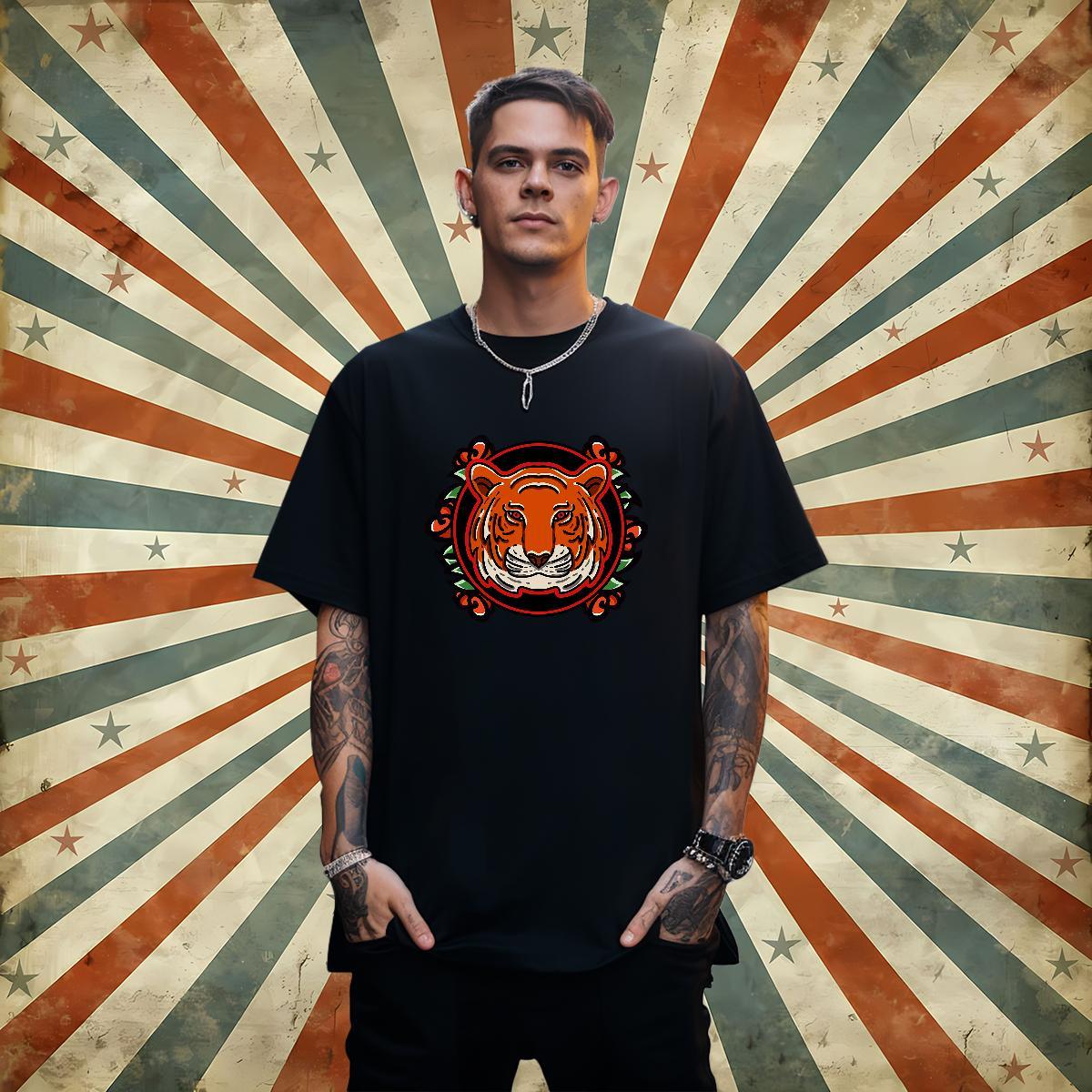 2024 New T-Shirts 230g Cotton tiger Casual Beach Top Tees Short Sleeve Soft Loose Couples T Shirts DIY Printed