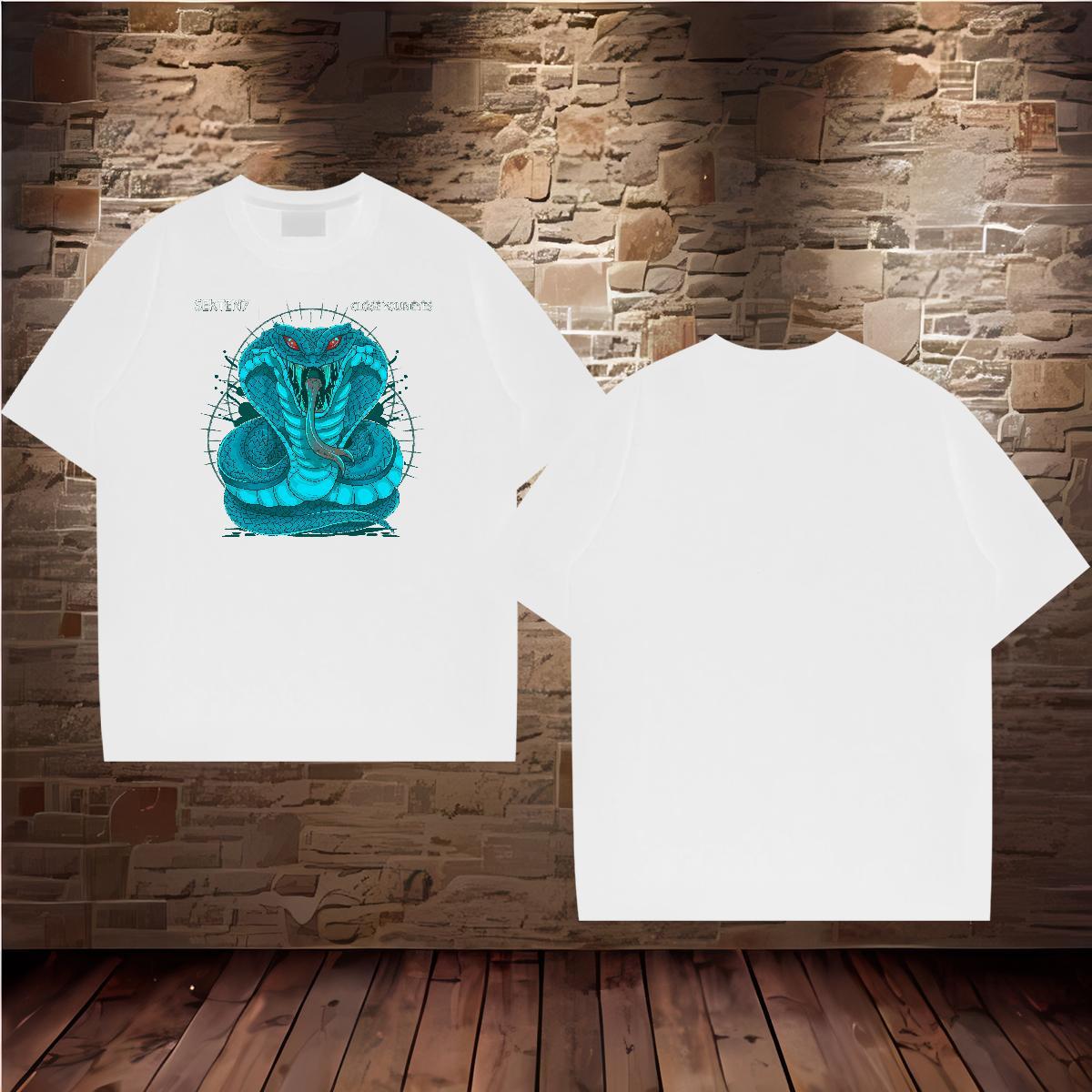 Fashion New T Shirts Men 100% Cotton 230g snake Daily Outfit Polos Short Sleeve Soft Loose Fit Tshirts DIY Printed