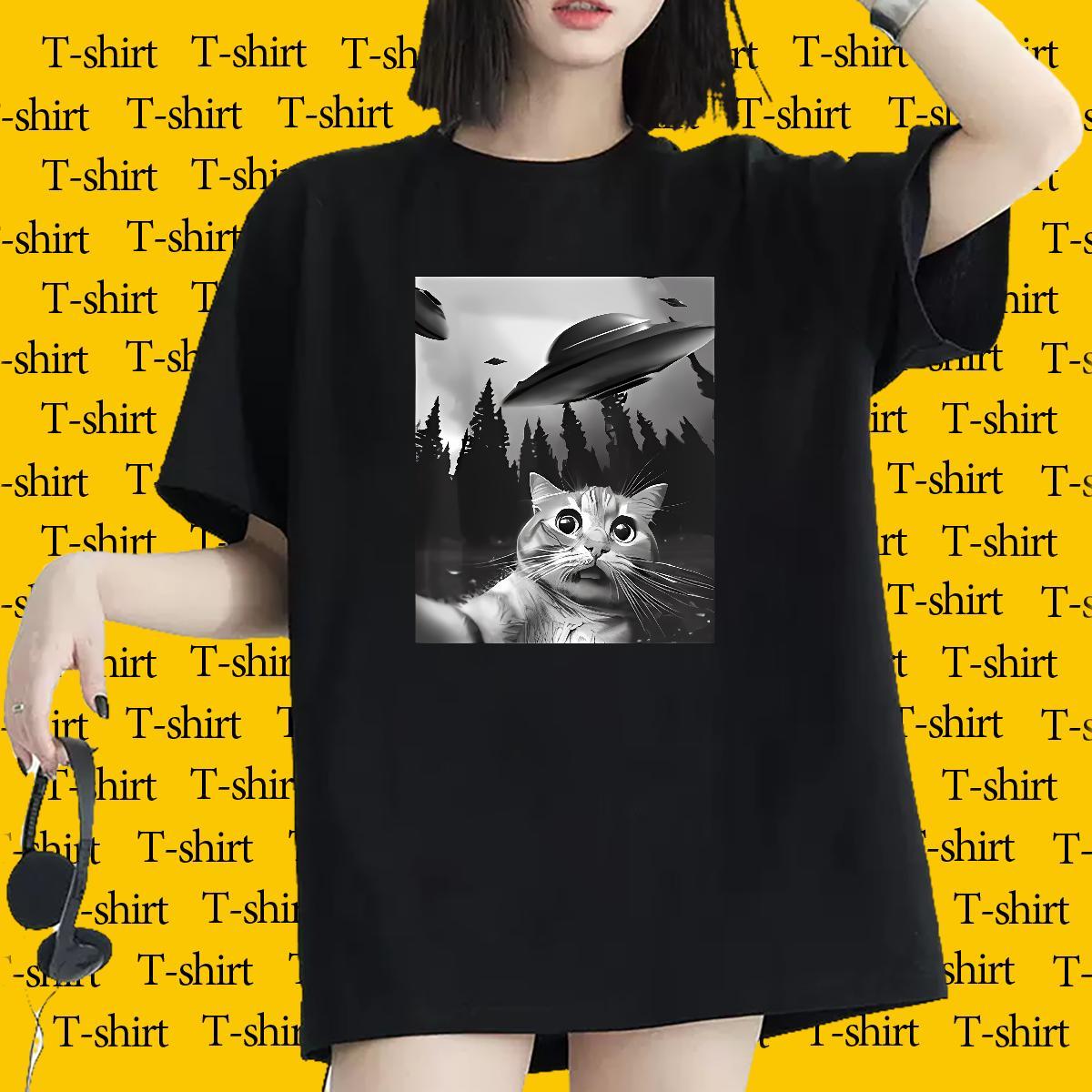 Loose fit Womens T Shirts Crew Neck Lady T shirt DIY Logo cat Casual Daily Wear 230g 100% Cotton New Tshirts
