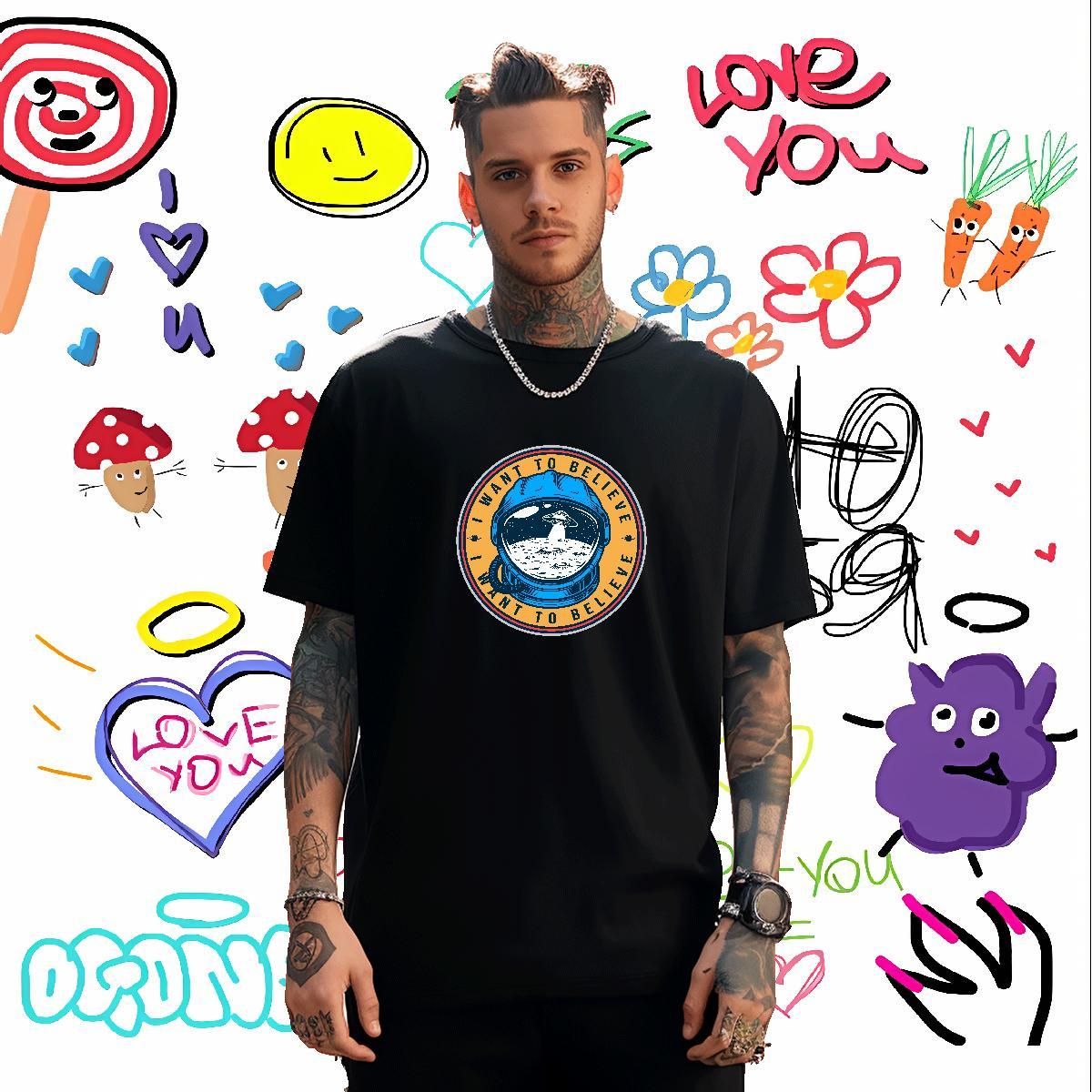 Mens T Shirts 100% Cotton 230g universe Daily Outfit Round Neck Short Sleeve Custom Big Size Men Tees Fashion New Brand Tee Shirt