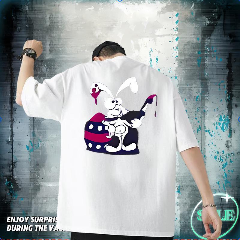 Brand T Shirts Men 100% Cotton 230g rabbit Anime Printing Street Polos O-Neck Short Sleeve Designer Men Tees Floral Print