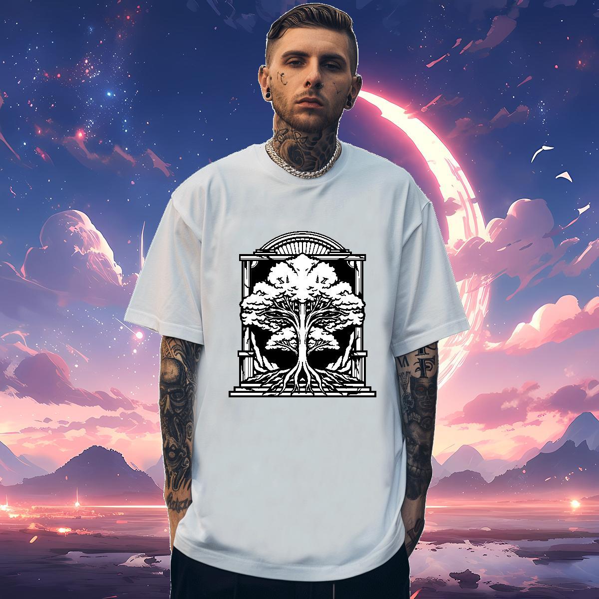 T Shirts Men 230g Pure Cotton tree High Street Hip Hop Crew Neck Custom Print Plus Size Men Tshirts Customized Brand Wear