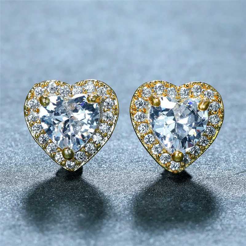 Cute womens small white crystal zircon stud earrings fashionable heart-shaped womens wedding jewelry W240803
