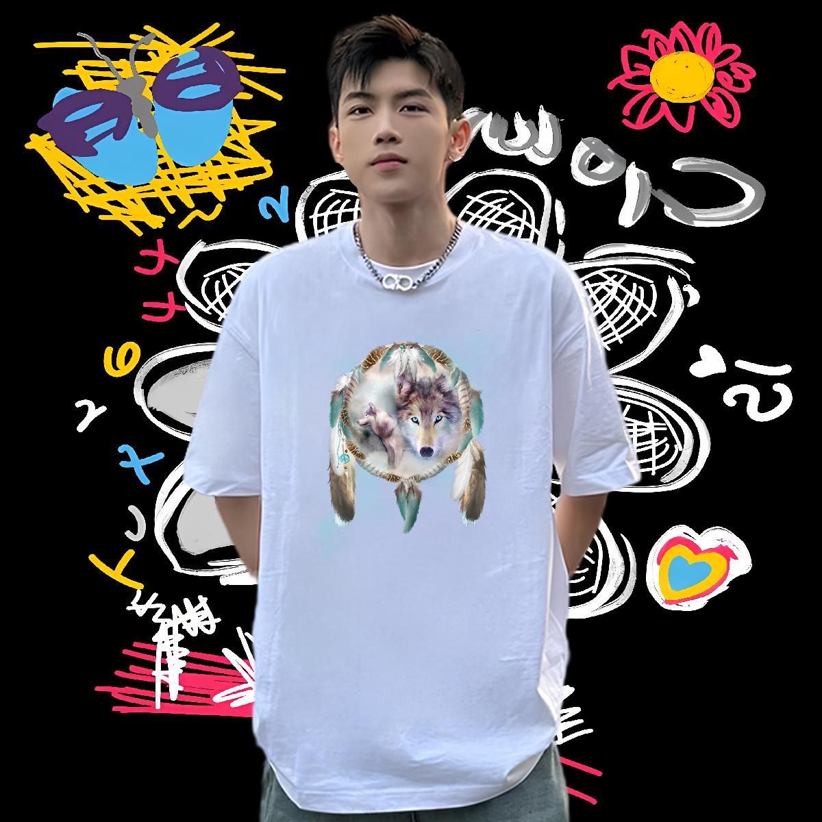 Custom Man T Shirts 230g 100% Cotton wolf Anime Printing Street Tops Tees Breathable Crew Neck Brand Men Tshirts Oversized 4XL