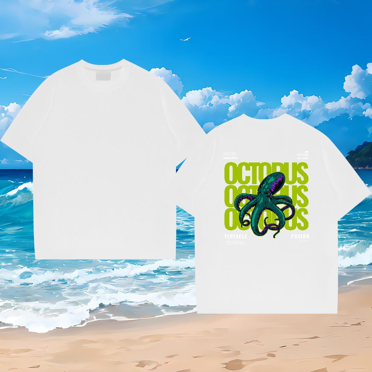 New Arrival Mens T Shirts 230g Pure Cotton octopus Street wear Hip Hop Polos Round Neck Short Sleeve Popular Tshirt for Man Woman White Plus Size
