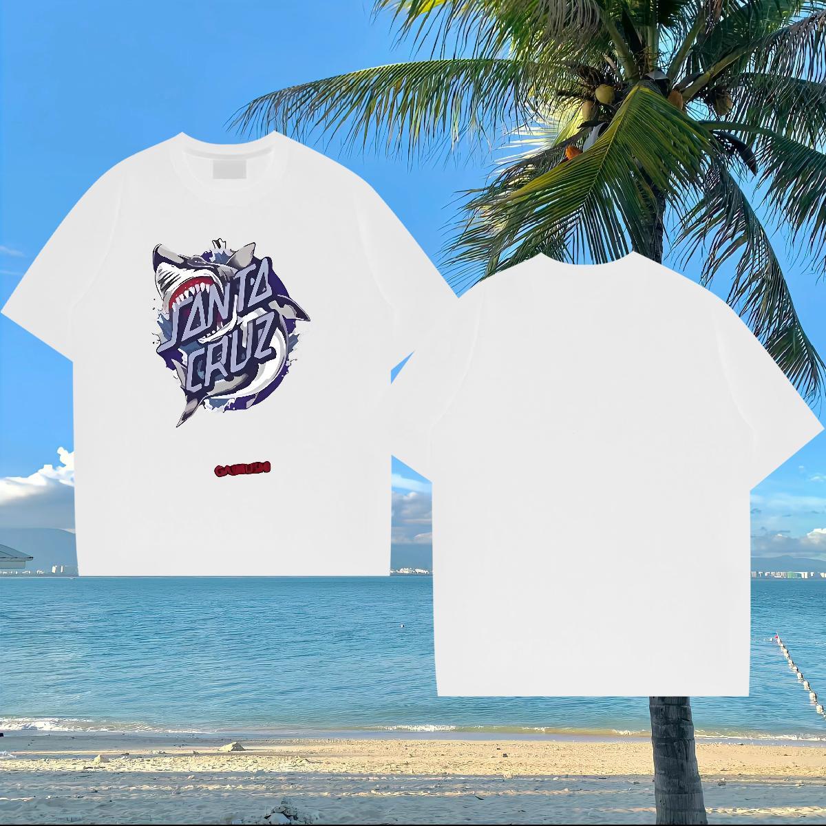 Fashion Design Men T Shirts 230g Pure Cotton shark Street wear Hip Hop Tees Shirts Crew Neck Breathable Designer Men Tees Black Oversized