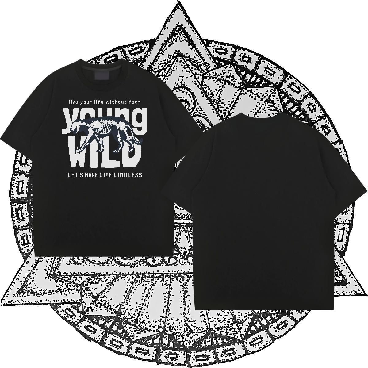 Classic Casual Man T Shirts 230g Pure Cotton High Street Hip Hop Tees Breathable Soft Cool Design Men Tops Tees Cartoon Print