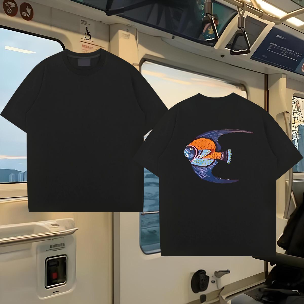 Fashion Casual Man T Shirts 100% Cotton 230g fish Anime Printing Street Wear Breathable Short Sleeve TOP Quality Men Tshirts Custom Cartoon
