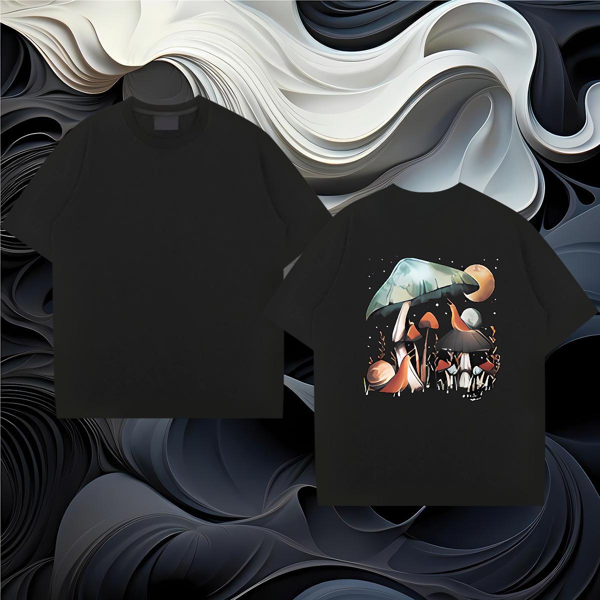 Fashion Design T shirt 230g 100% Cotton mushroom Hip Hop Top Tees Crew Neck Brand Men Tees Cartoon Print