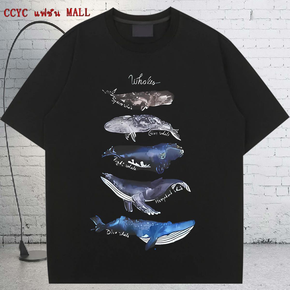 Popular T Shirt For Woman O Neck Short Sleeves Unisex Tshirts Black White whale Beach 100% Cotton 230g New Tops