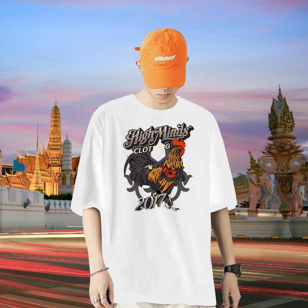 New Designer T-Shirts for Men 230g Cotton chicken Sport Clothings Round Neck Short Sleeve Loose Tshirts Custom Print Plus Size