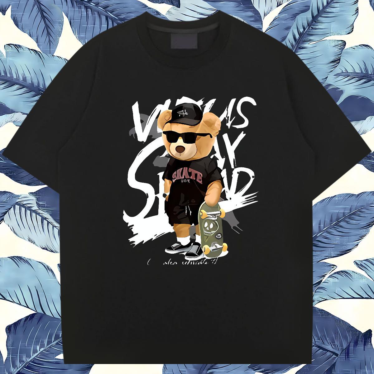 2024 Designer Man T Shirts 100% Cotton 230g bear Street Casual Tshirts O-Neck Short Sleeve TOP Quality Tshirt for Man Woman Floral Print
