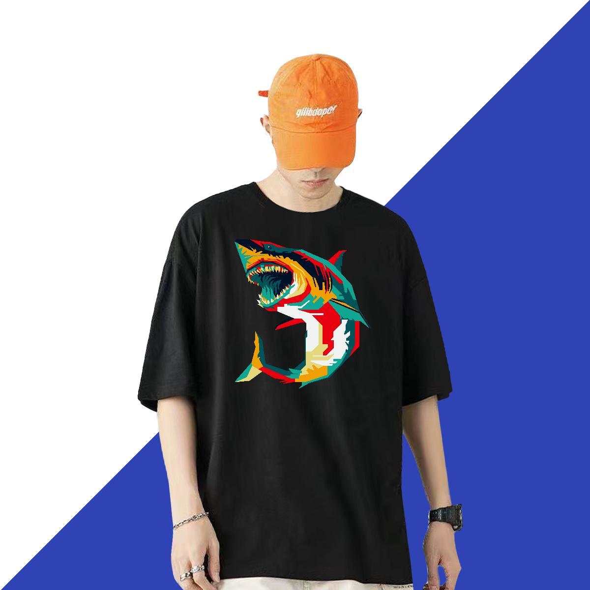 2024 DIY T Shirt For Man 230g Pure Cotton shark Home Outdoor Clothings O-Neck Short Sleeve Unisex Men Tees DIY Logo Oversized
