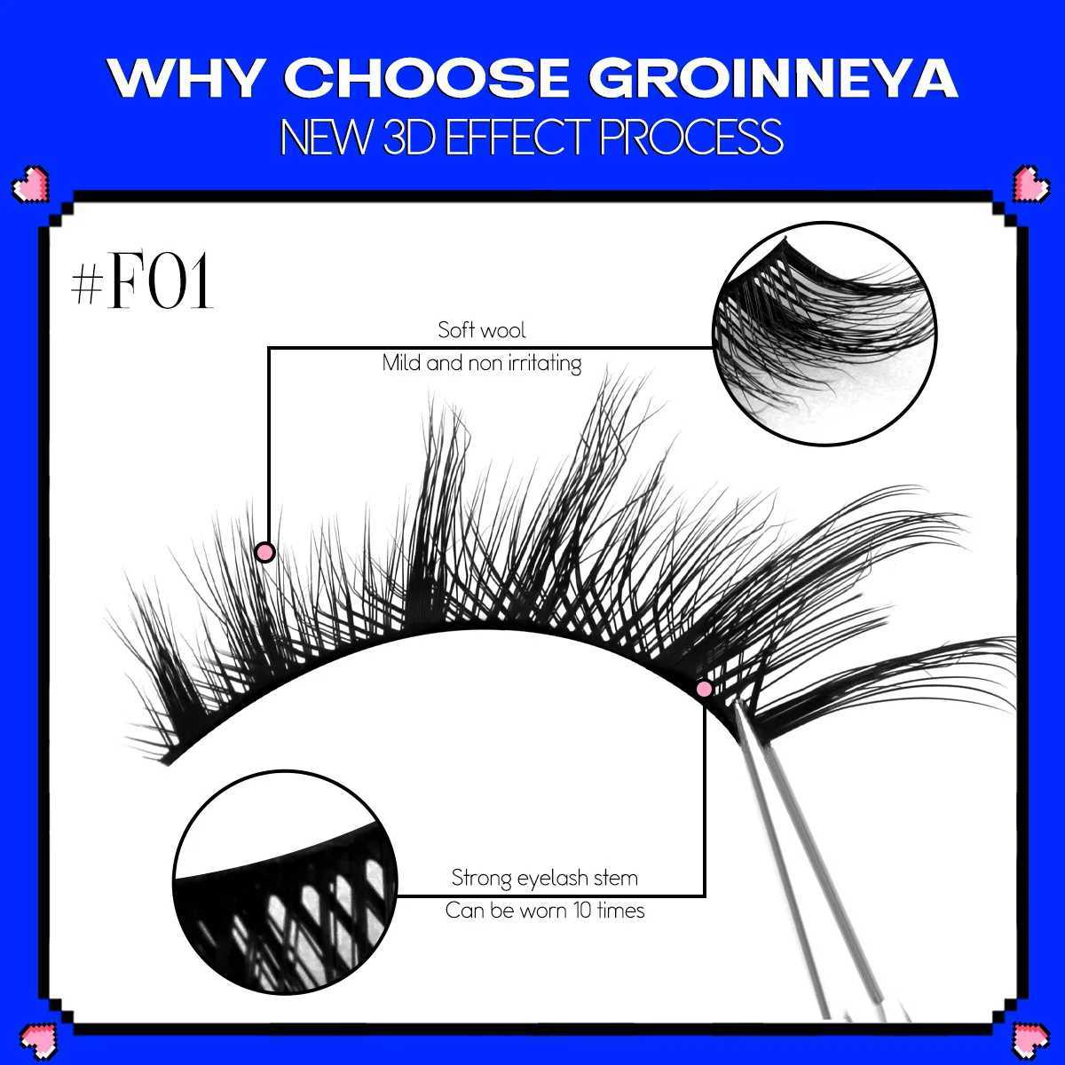 Groinneya feline eyelashes artificial mink eyelashes wingtip eyelashes long eyelashes crossed Wispy full eyelashes eyelash extensions W240803