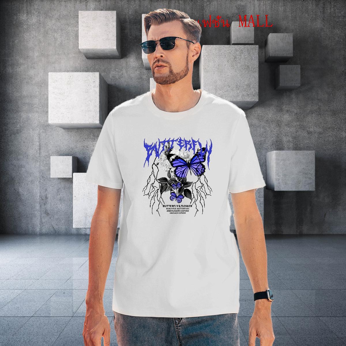 Classic Mens Tshirts 100% Cotton 230g Street wear Hip Hop Butterfly DIY Printed Crew Neck DIY Customized T-Shirts for Men Clothings