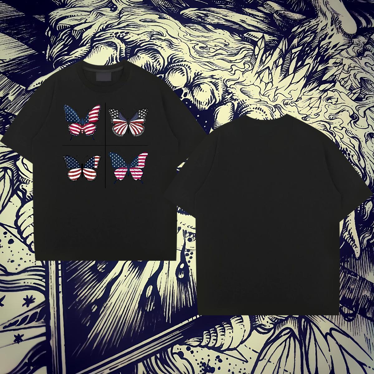 Designer Men Tops Tees 230g Cotton Sports Casual Butterfly Anime Breathable Soft Wholesale T-Shirts for Men Clothes