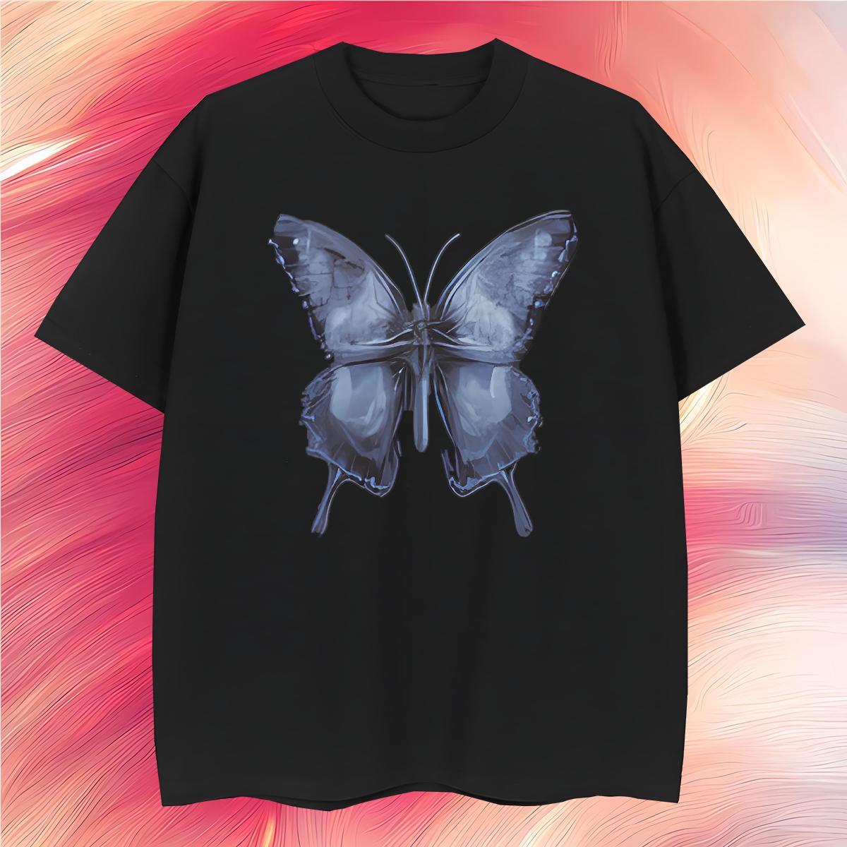 T-Shirts for Men 230g Cotton Butterfly Street Wear Breathable Short Sleeve Cartoon Printing L-4XL Tshirt for Man Woman 2024 New Classic Tops Tees