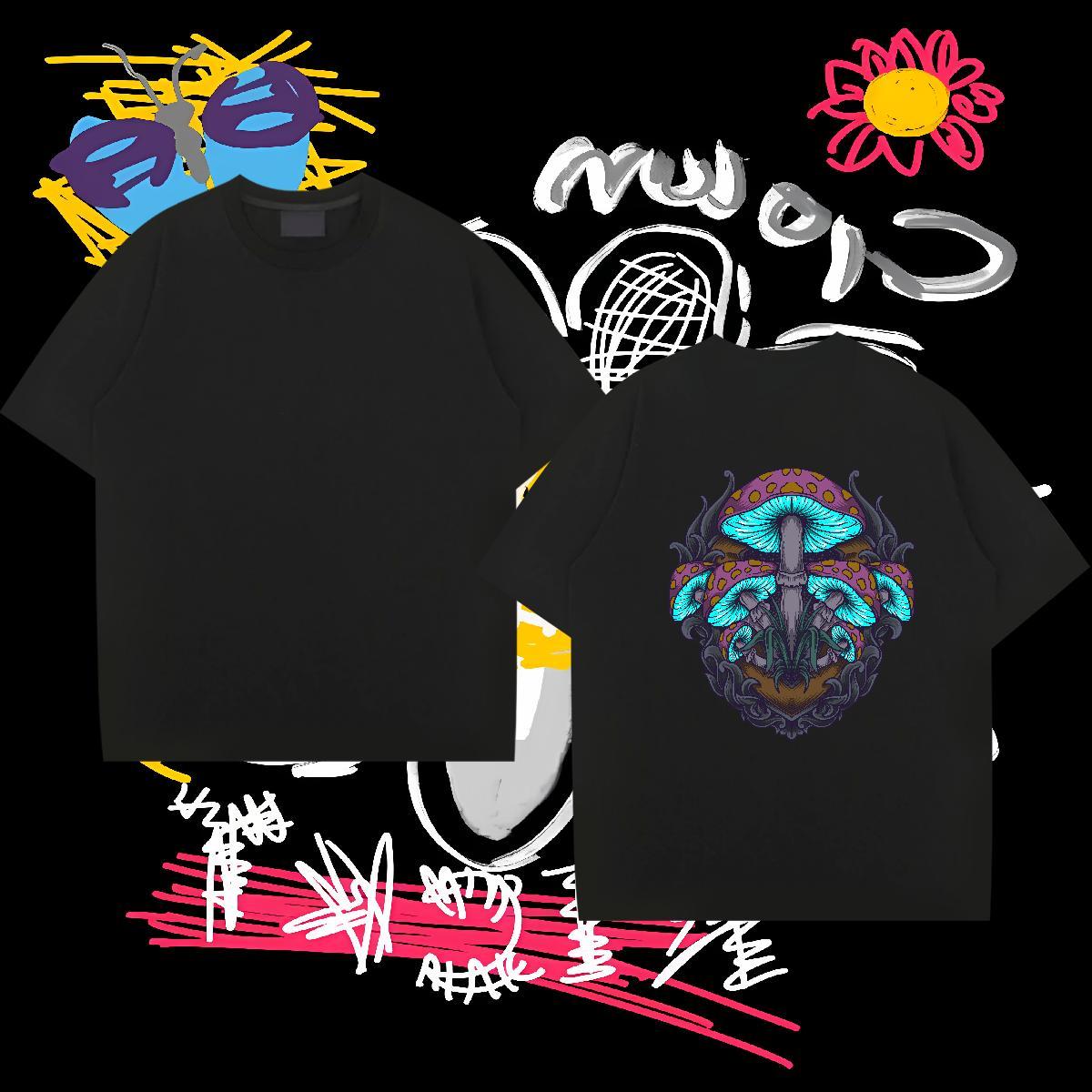 Fashion Casual Man T Shirts 230g Cotton mushroom High Street Hip Hop Tops Tees Breathable Crew Neck Designer Tshirt for Man Woman Skull