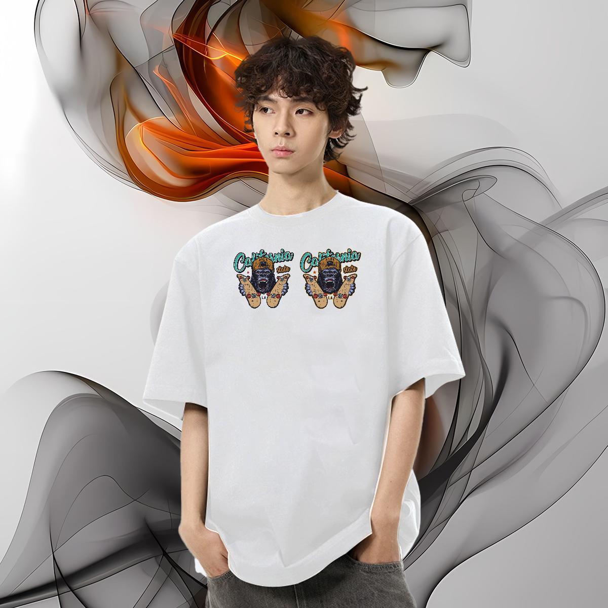 Casual New Man T Shirts 230g 100% Cotton chimpanzee Casual Daily Wear Polos Round Neck Short Sleeve High Quality Men Clothes T-Shirt Oversized 4XL