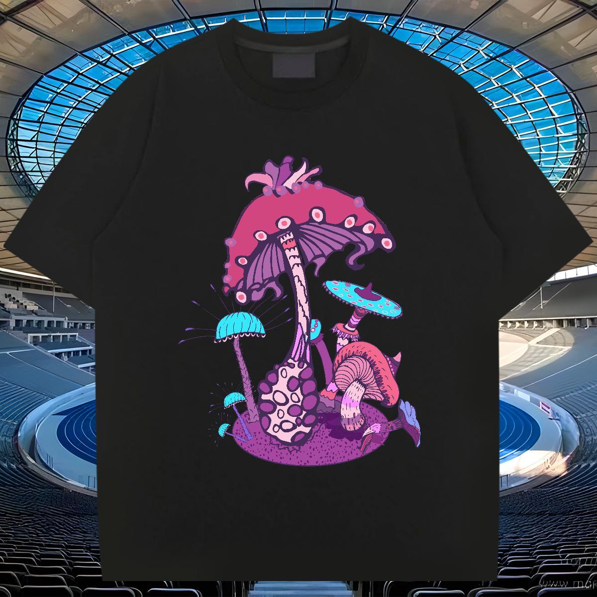 Popular Men Clothes T-Shirt 100% Cotton 230g Street Wear mushroom Black White Breathable Crew Neck Custom T shirt Polos