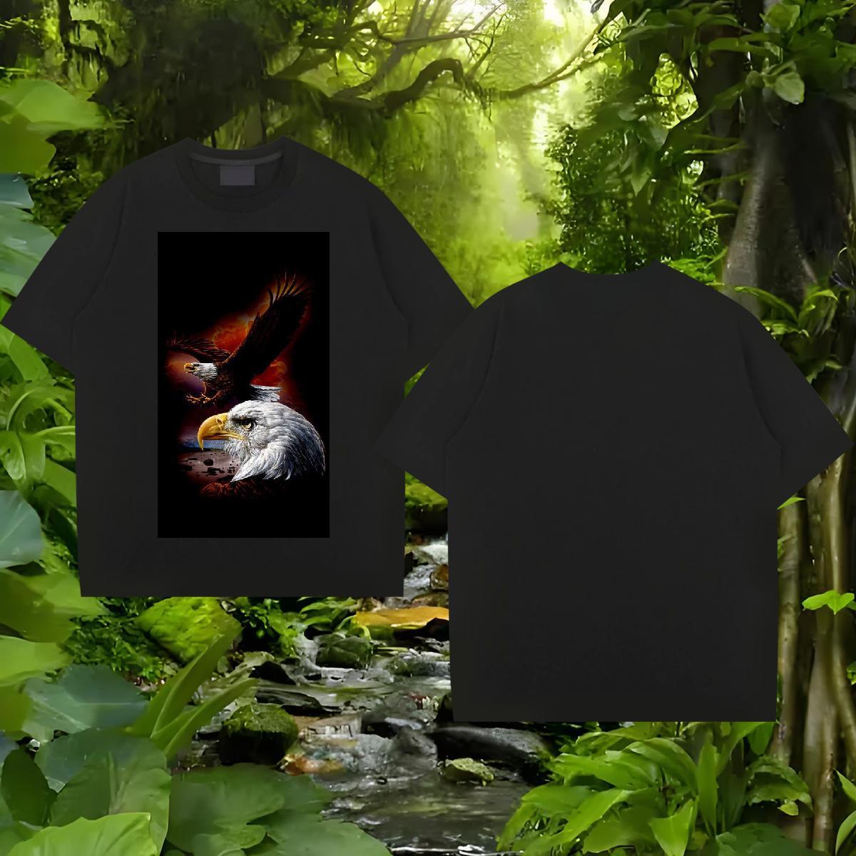 DIY Customized T Shirts Men 100% Cotton 230g eagle Sport Tees O Neck Short Sleeves Brand Tshirt for Man Woman Black Oversized