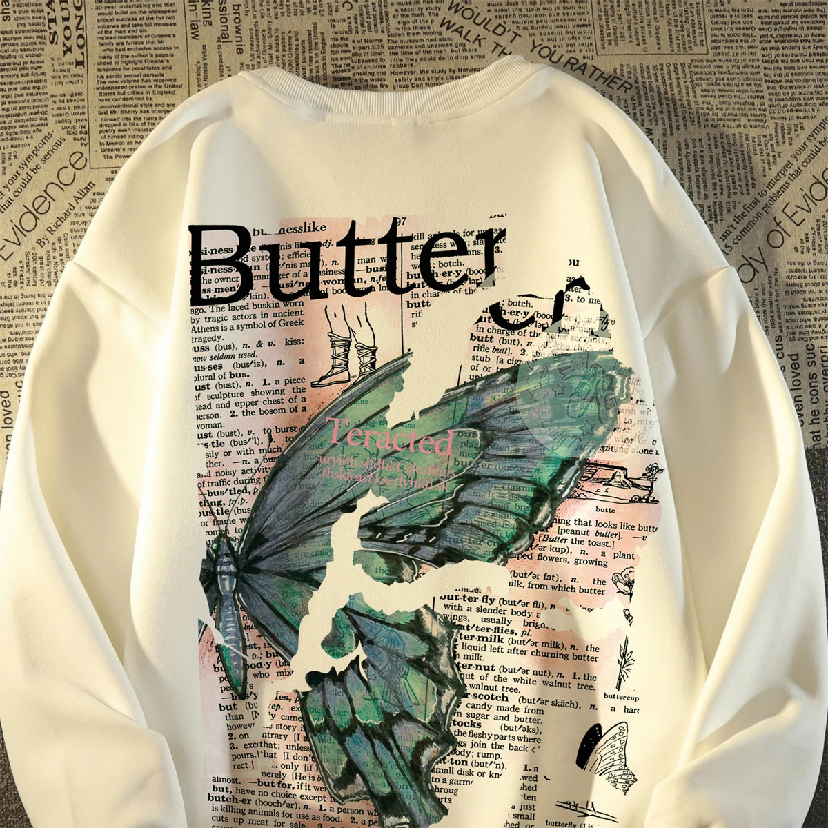Autumn Blue Women Clothing Vintage Street Sweatshirt Y2K Stripe Letter Printing Pullover Long Sleeves Warm Oversize Ladies Tops 240806