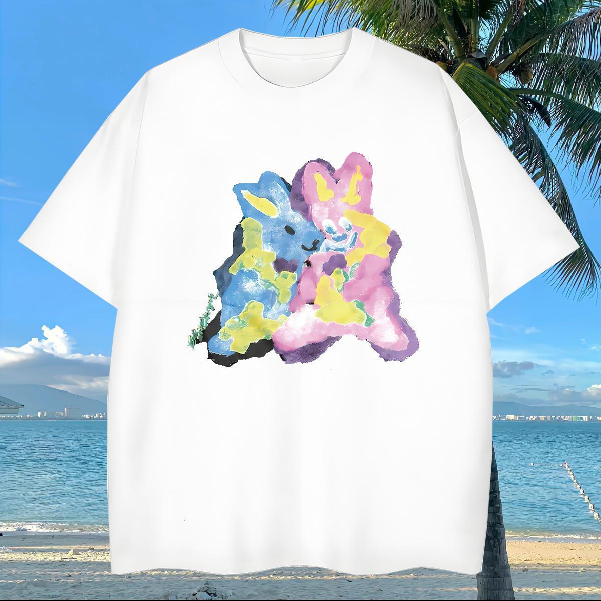 Classic T Shirts Men 230g Cotton rabbit Daily Outfit Tee Shirt Crew Neck Breathable Unisex Men Tshirts Skull