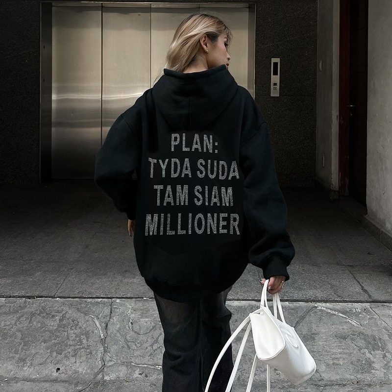 Autumn New Fashionable Trendy Casual Versatile Hot Diamond Pocket Hoodie Long Sleeve Top for Women